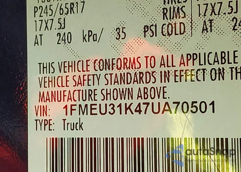 2007 Ford Explorer Sport Trac Xlt из США, поврежденный, VIN 1FMEU31K47UA70501